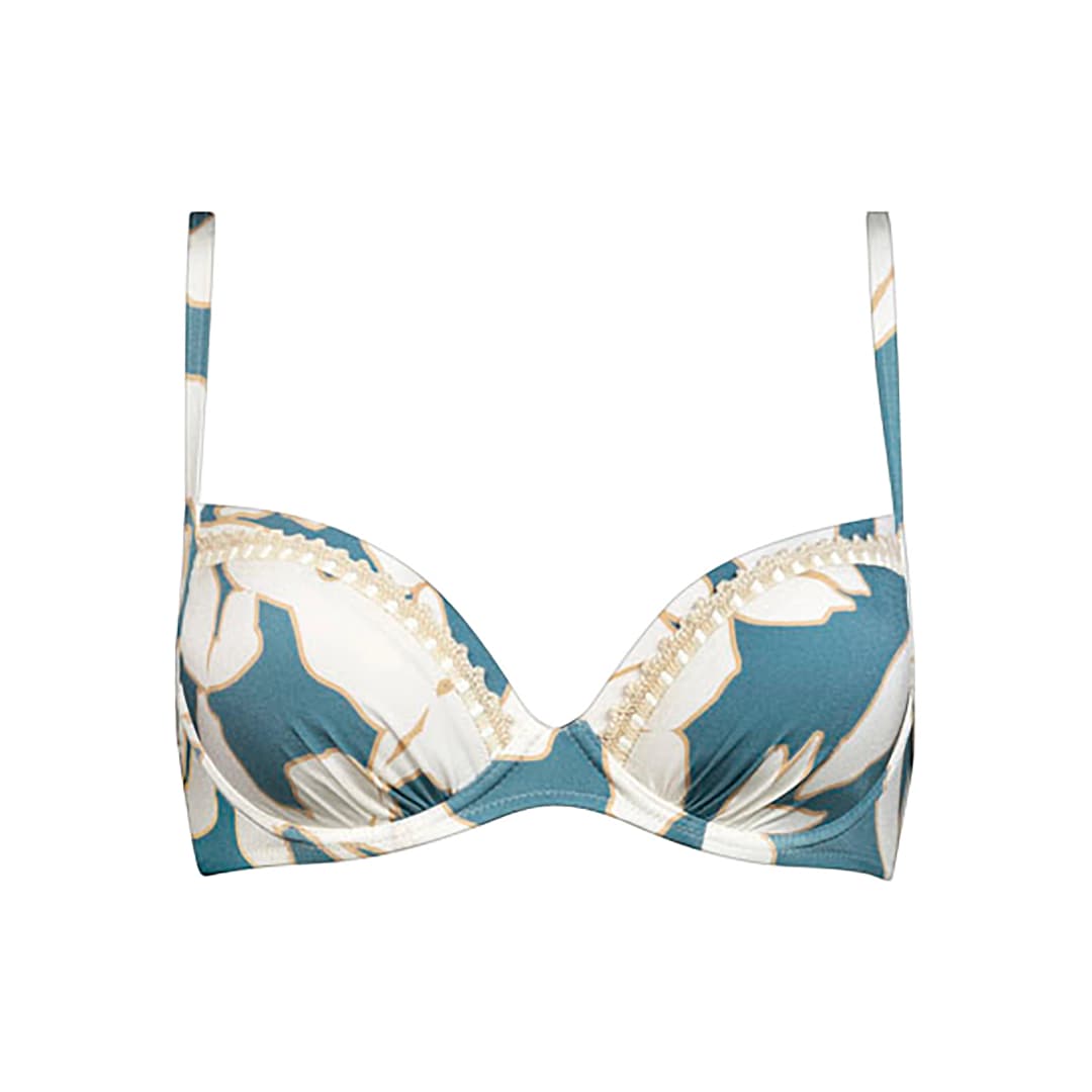 Floral Abstract Bikini Top mit Bügel gefüttert in blau
