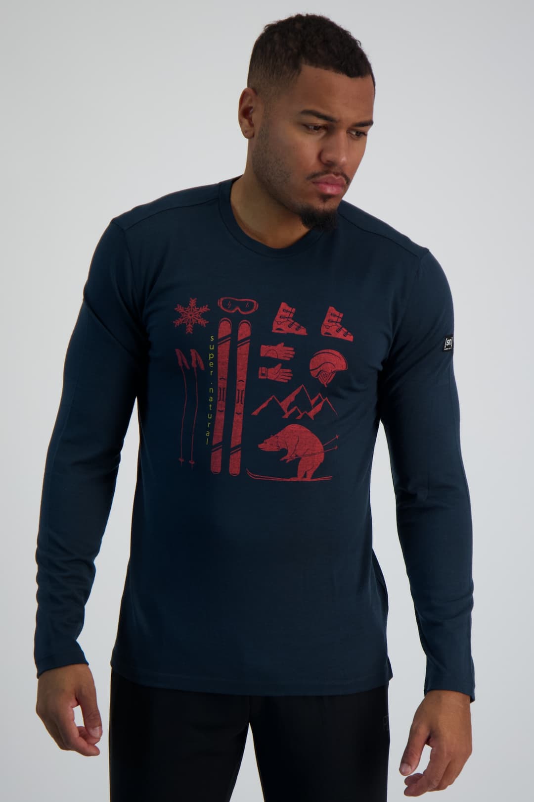 super.natural Skiing Bear Herren Longsleeve Blau, Herren, Größe: S