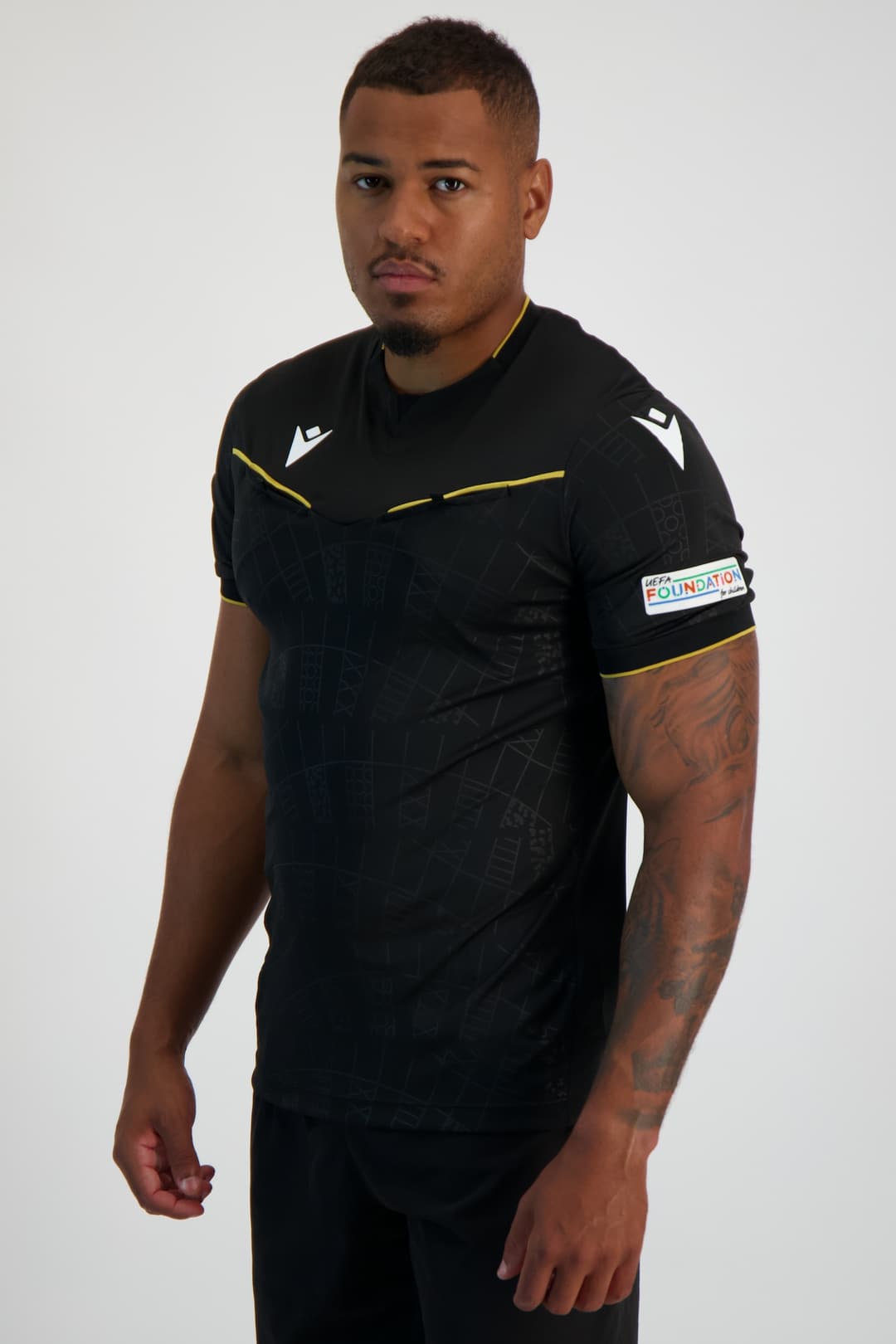 Macron UEFA Schiedsrichter Fussballtrikot EM 2024 Schwarz, Herren, Größe: XL
