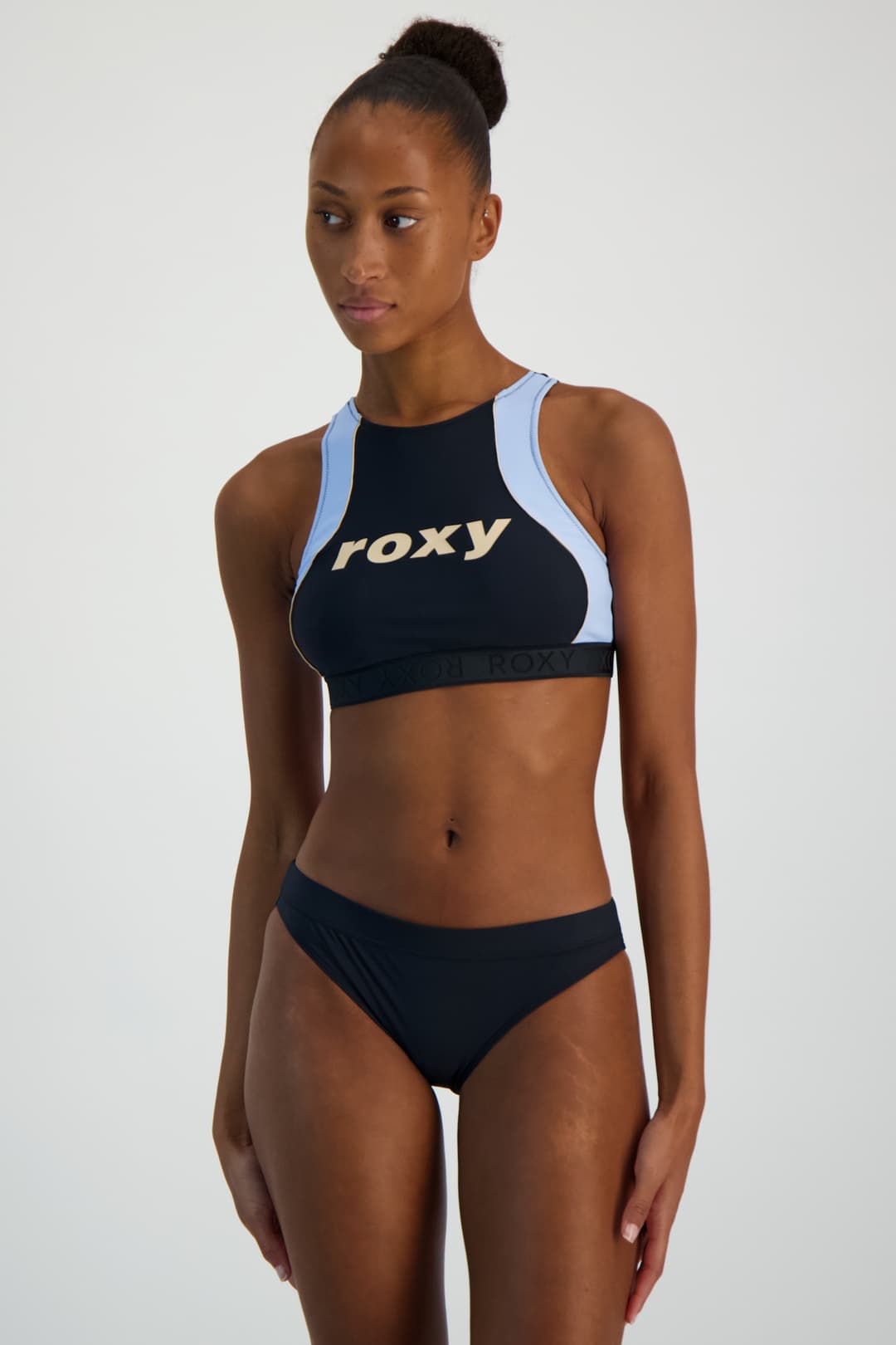 Roxy Active Crop Top A-C Cup Damen Bikini Schwarz, Damen, Größe: XL