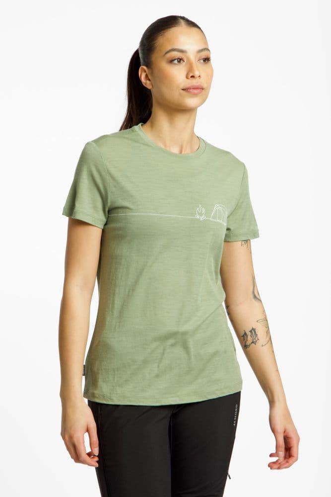 icebreaker Merino 150 Tech Lite Single Line Camp Damen T-Shirt Grün, Damen, Größe: L