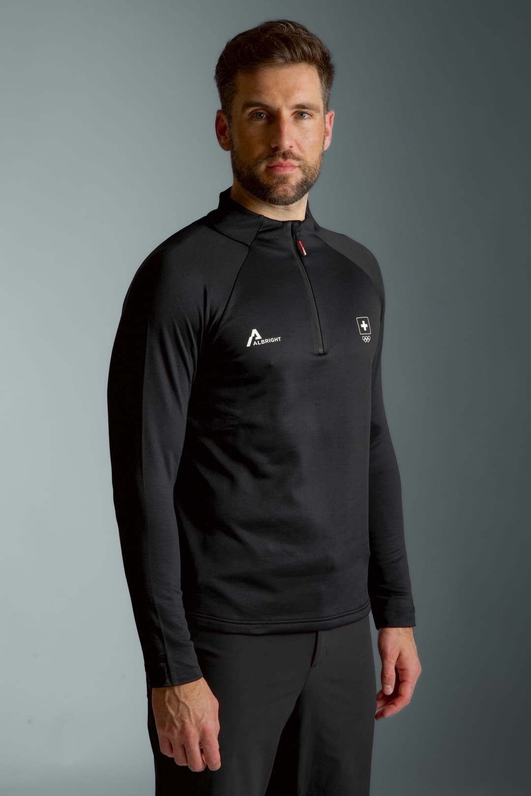 ALBRIGHT Swiss Olympic Half-Zip Herren Midlayer Schwarz, Herren, Größe: XXXL