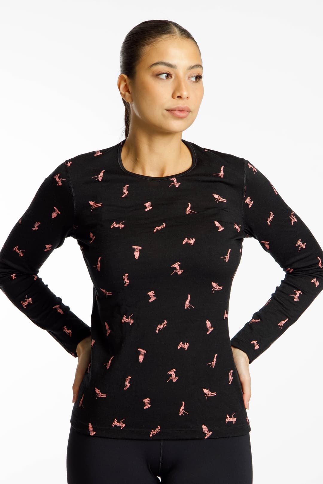 icebreaker Merino 200 Oasis Snow Day Damen Thermo Longsleeve Schwarz, Damen, Größe: S