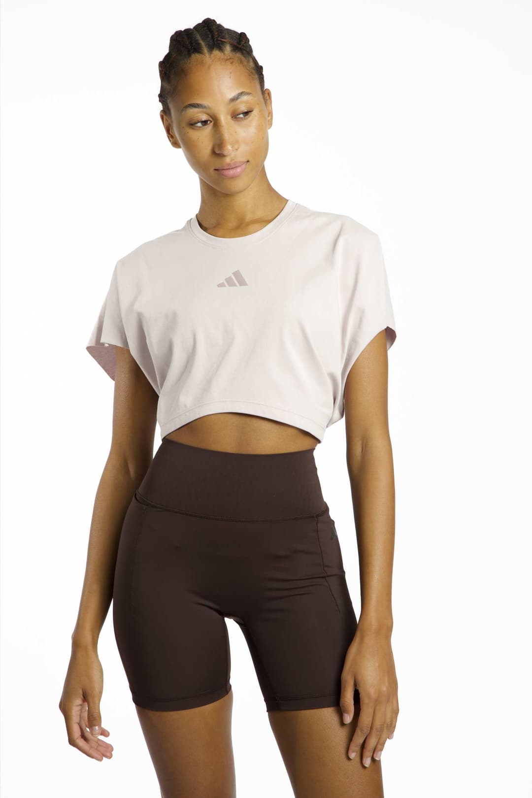 adidas Power Workout Cropped Boxy 3S Damen Top Beige, Damen, Größe: L
