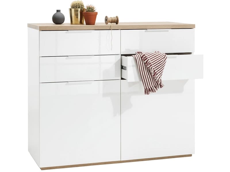 Kommode MUNDI 2 Türen 4 Schubladen 50x119.6x102.3cm weiss lackiert