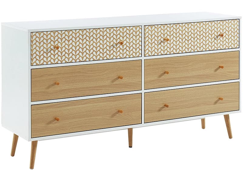 Kommode CAPUCINE 6 Schubladen 39.5x150x80cm weiss melamin