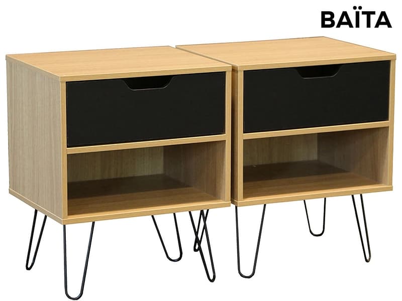 2 Nachttische-Set BAÏTA DUO 1 Schublade 40x34x50cm schwarz dekor
