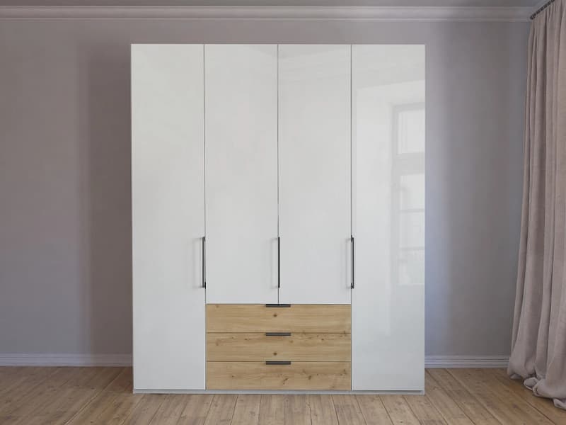 Drehtürenschrank MIAMI weiss 4 Türen 3 Schubladen
