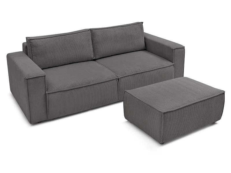 3er Sofa mit Hocker BOBOCHIC NIHAD Cord-Stoff dunkelgrau