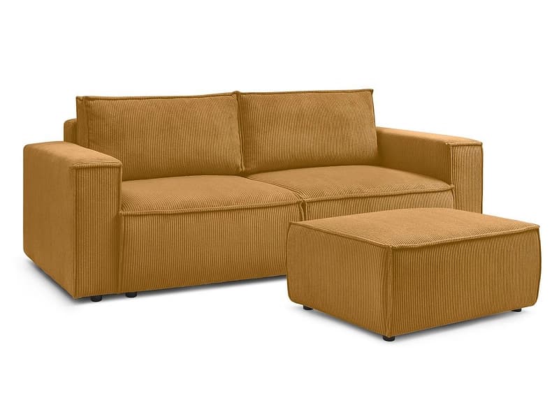 3er Sofa mit Hocker BOBOCHIC NIHAD Cord-Stoff gelb