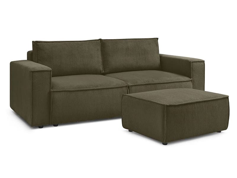 3er Sofa mit Hocker BOBOCHIC NIHAD Cord-Stoff hellgrün
