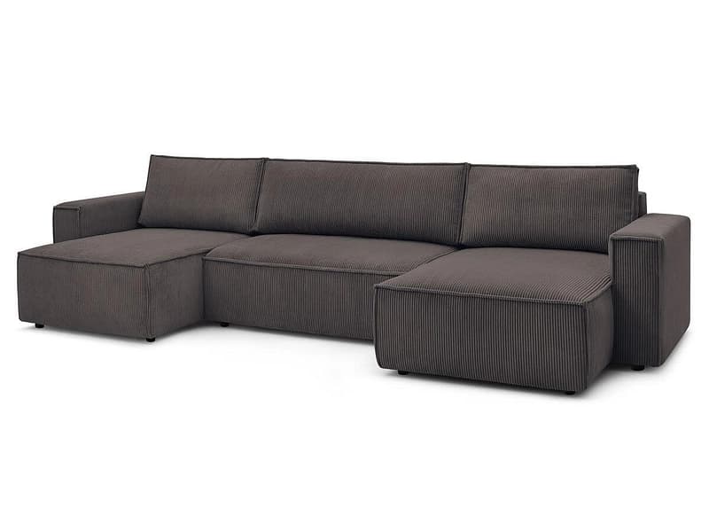 Panorama-Ecksofa mit Hocker BOBOCHIC NIHAD Cord-Stoff rotbraun