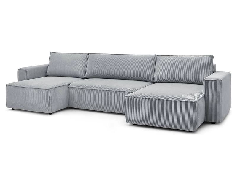 Panorama-Ecksofa mit Hocker BOBOCHIC NIHAD Cord-Stoff hellgrau