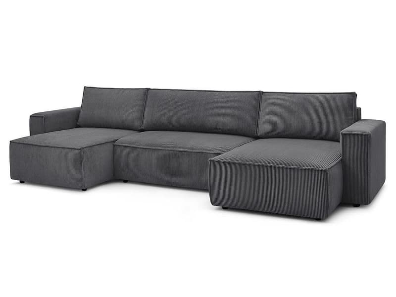 Panorama-Ecksofa mit Hocker BOBOCHIC NIHAD Cord-Stoff dunkelgrau