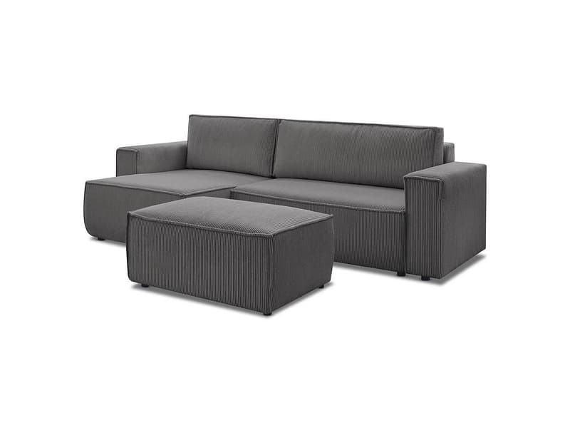 Ecksofa mit Hocker BOBOCHIC NIHAD Cord-Stoff dunkelgrau