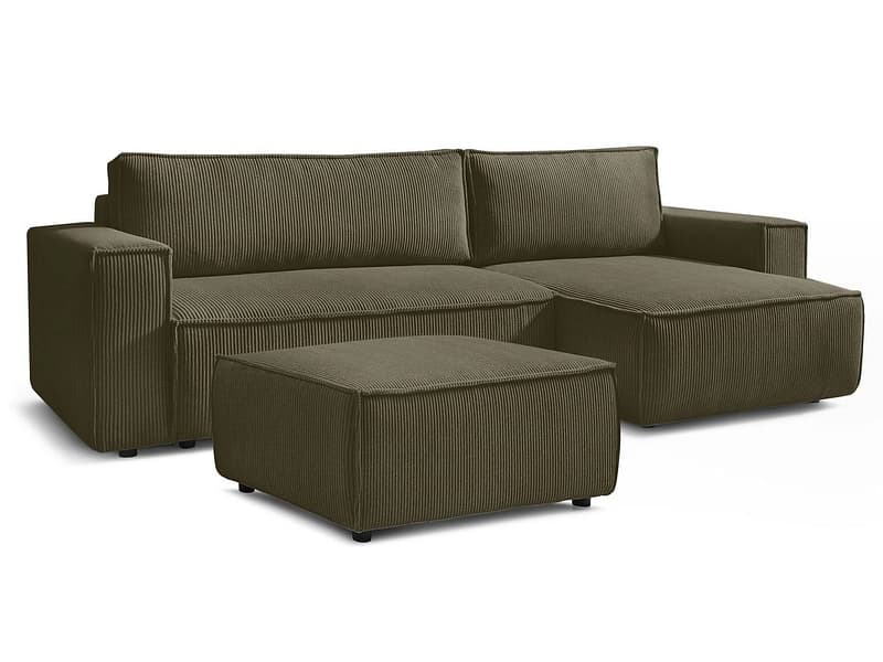 Ecksofa mit Hocker BOBOCHIC NIHAD Cord-Stoff hellgrün