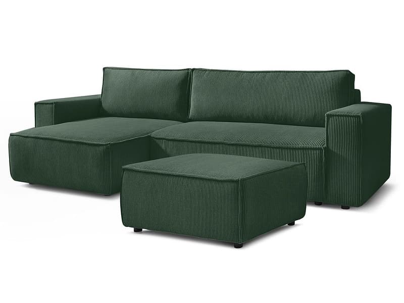 Ecksofa mit Hocker BOBOCHIC NIHAD Cord-Stoff dunkelgrün
