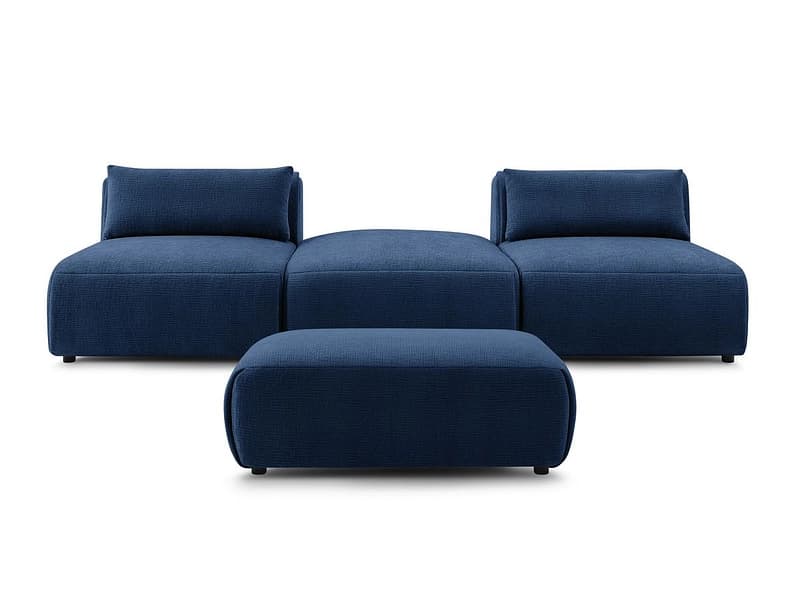 3er Sofa mit Hocker BOBOCHIC JEANNE Stoff mit Textur dunkelblau