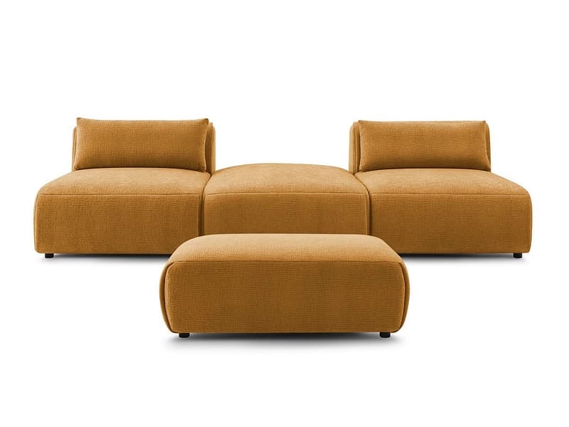 3er Sofa mit Hocker BOBOCHIC JEANNE Stoff mit Textur gelb