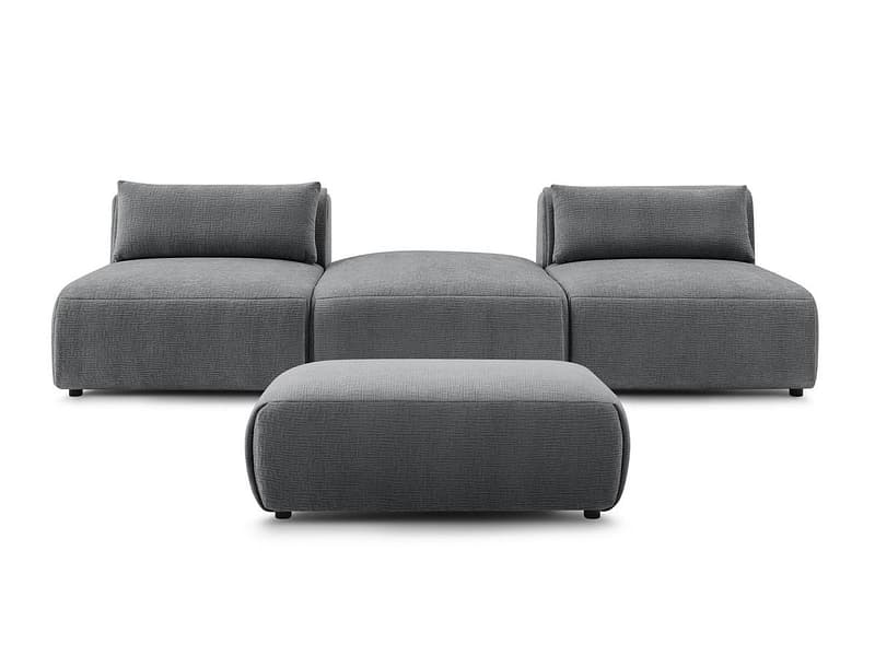 3er Sofa mit Hocker BOBOCHIC JEANNE Stoff mit Textur dunkelgrau