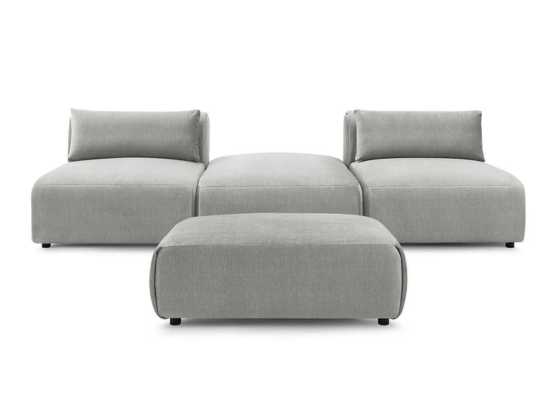 3er Sofa mit Hocker BOBOCHIC JEANNE Samt hellgrau