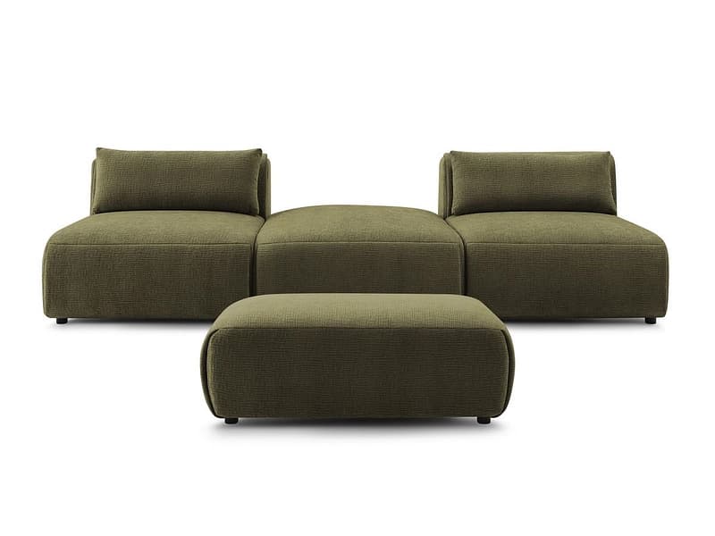 3er Sofa mit Hocker BOBOCHIC JEANNE Stoff mit Textur grün
