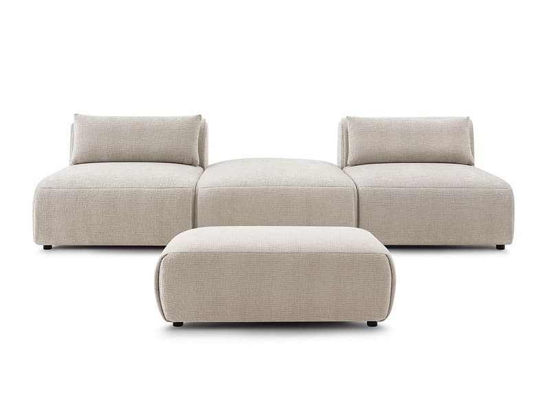 3er Sofa mit Hocker BOBOCHIC JEANNE Stoff mit Textur beige