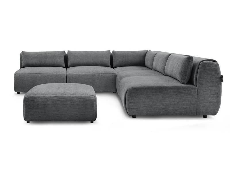 Ecksofa mit Hocker BOBOCHIC JEANNE Stoff mit Textur dunkelgrau