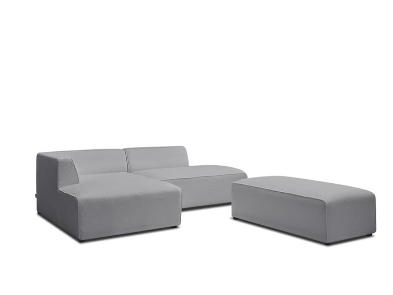 Ecksofa mit Hocker BOBOCHIC MEGEVE Boucle-Stoff hellgrau
