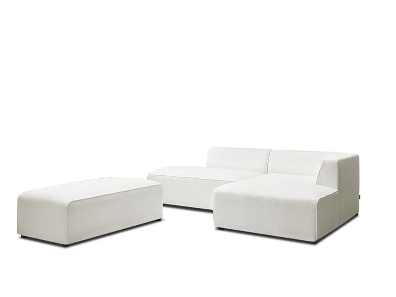 Ecksofa mit Hocker BOBOCHIC MEGEVE Boucle-Stoff weiss