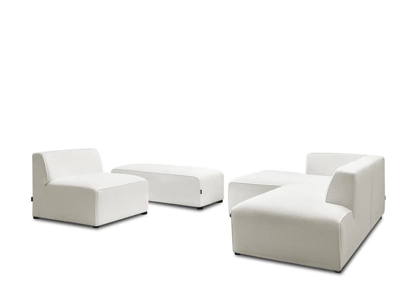 Ecksofa mit Hocker BOBOCHIC MEGEVE Boucle-Stoff weiss