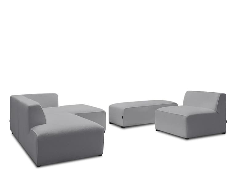 Ecksofa mit Hocker BOBOCHIC MEGEVE Boucle-Stoff hellgrau