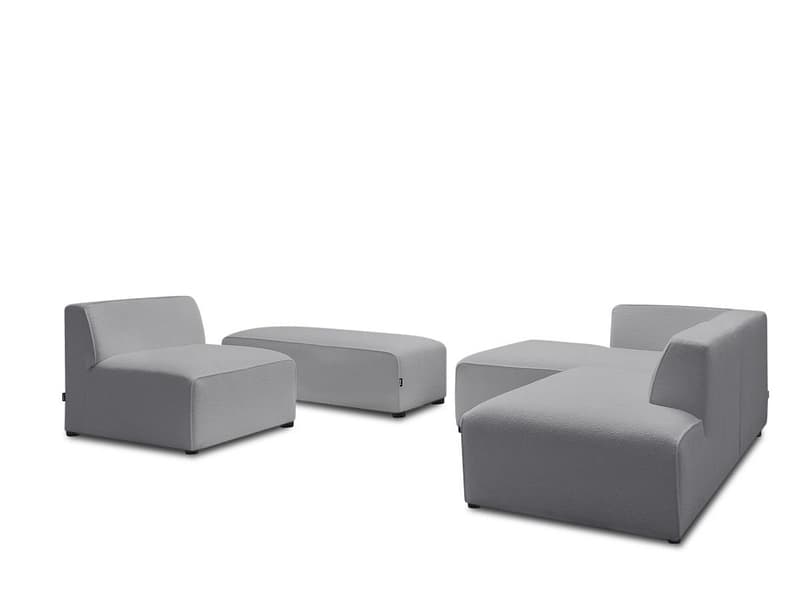 Ecksofa mit Hocker BOBOCHIC MEGEVE Boucle-Stoff hellgrau