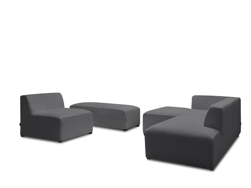 Ecksofa mit Hocker BOBOCHIC MEGEVE Boucle-Stoff dunkelgrau