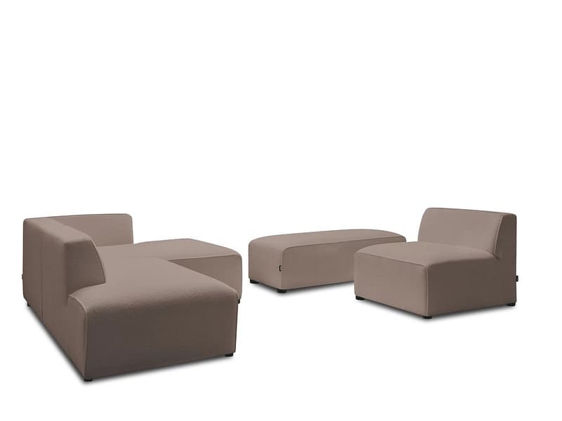 Ecksofa mit Hocker BOBOCHIC MEGEVE Boucle-Stoff rotbraun
