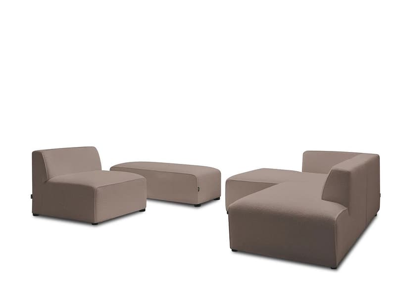 Ecksofa mit Hocker BOBOCHIC MEGEVE Boucle-Stoff rotbraun