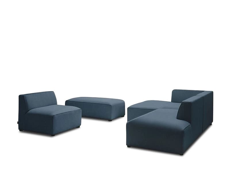 Ecksofa mit Hocker BOBOCHIC MEGEVE Stoff chiniert dunkelblau