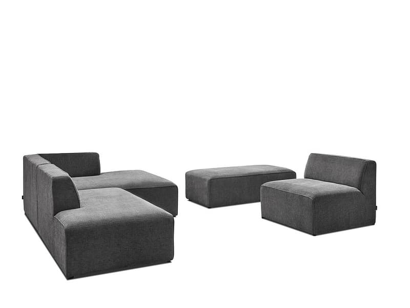 Sofa mit Hocker BOBOCHIC MEGEVE Stoff mit Textur dunkelgrau