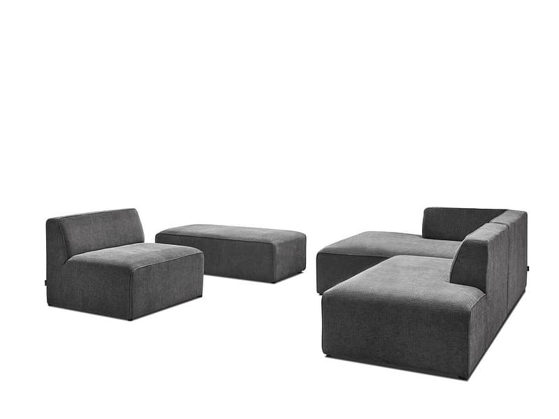 Sofa mit Hocker BOBOCHIC MEGEVE Stoff mit Textur dunkelgrau