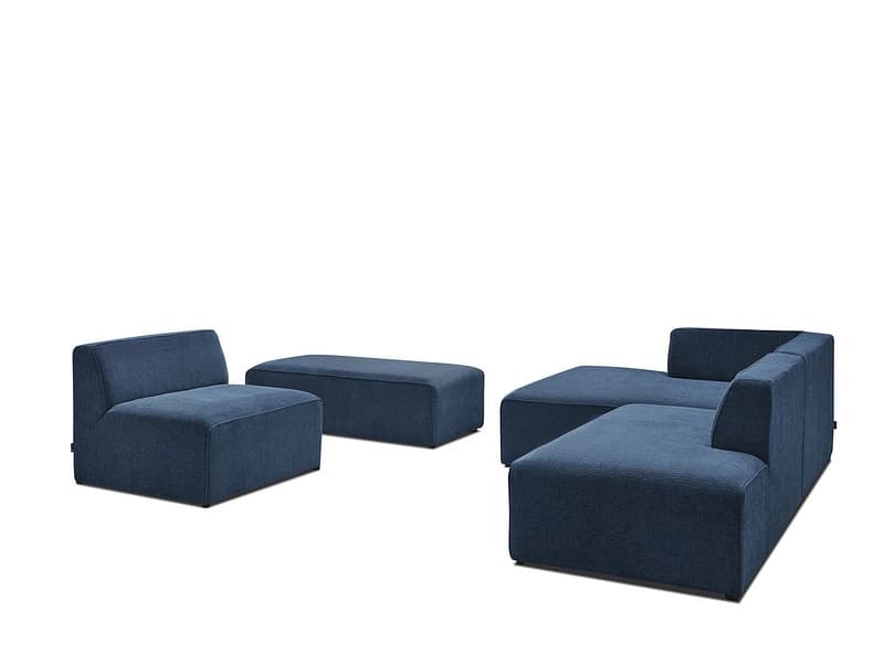 Sofa mit Hocker BOBOCHIC MEGEVE Stoff mit Textur dunkelblau