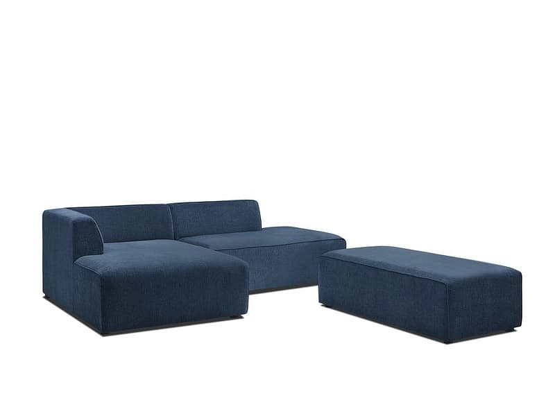 Sofa mit Hocker BOBOCHIC MEGEVE Stoff mit Textur dunkelblau