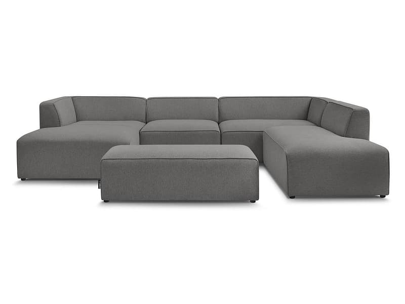 Panorama-Ecksofa mit Hocker BOBOCHIC MEGEVE Stoff chiniert dunkelgrau