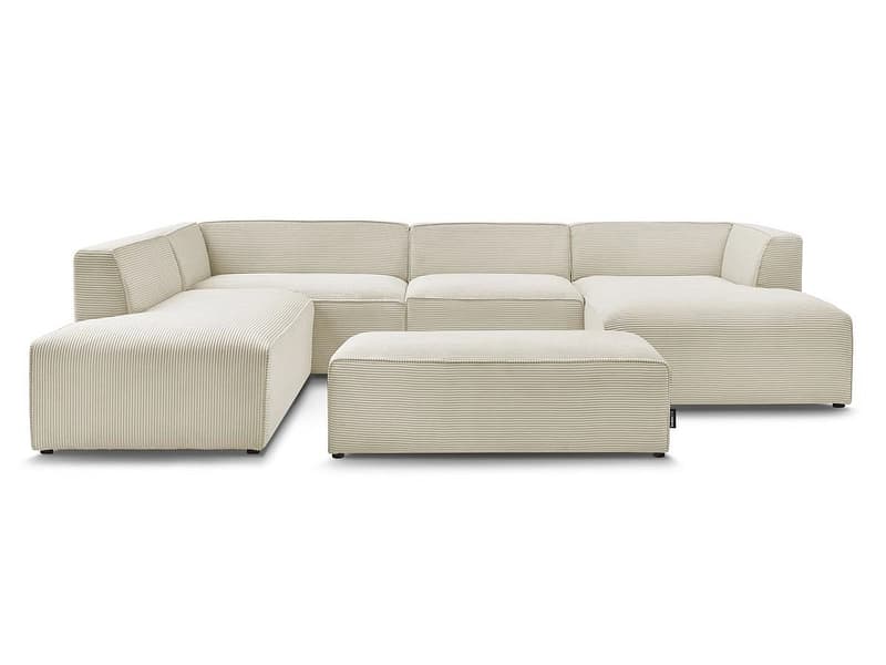 Panorama-Ecksofa mit Hocker BOBOCHIC MEGEVE Cord-Stoff beige