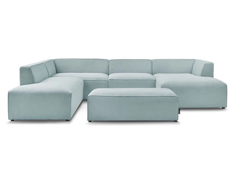 Panorama-Ecksofa mit Hocker BOBOCHIC MEGEVE Cord-Stoff hellblau