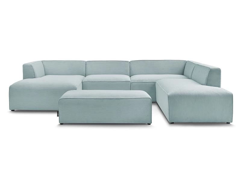Panorama-Ecksofa mit Hocker BOBOCHIC MEGEVE Cord-Stoff hellblau