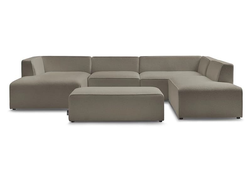 Panorama-Ecksofa mit Hocker BOBOCHIC MEGEVE Boucle-Stoff rotbraun