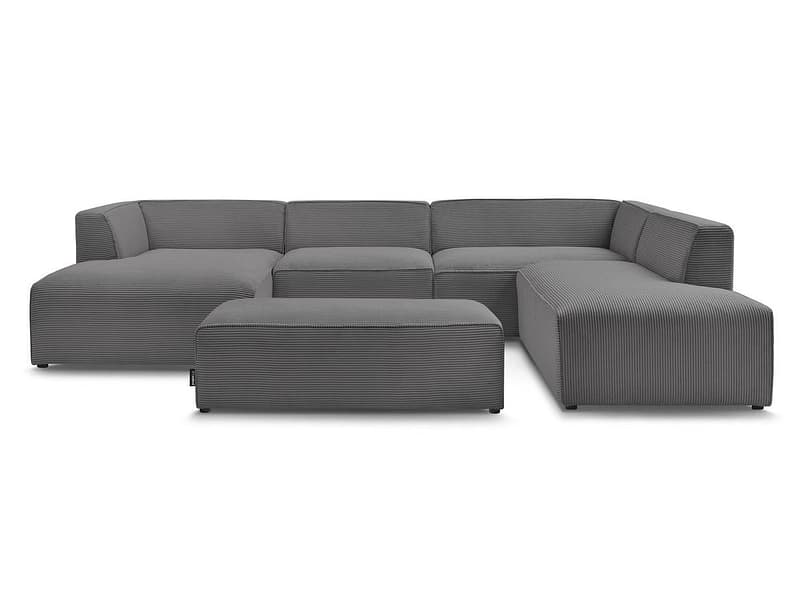 Ecksofa mit Hocker BOBOCHIC MEGEVE Cord-Stoff dunkelgrau