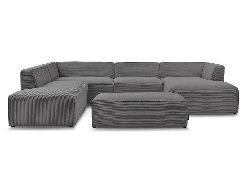 Ecksofa mit Hocker BOBOCHIC MEGEVE Cord-Stoff dunkelgrau