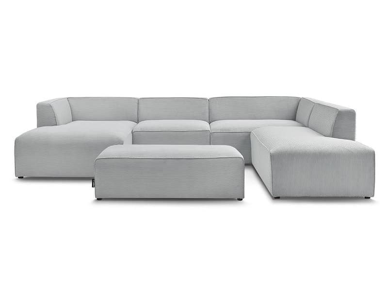Ecksofa mit Hocker BOBOCHIC MEGEVE Cord-Stoff hellgrau