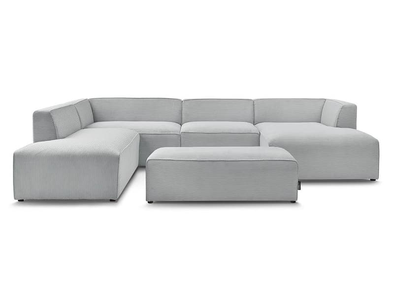 Ecksofa mit Hocker BOBOCHIC MEGEVE Cord-Stoff hellgrau